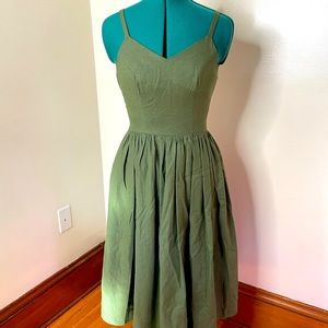Vintage 1950s style Hearts and Found green linen sun dress fit and flare